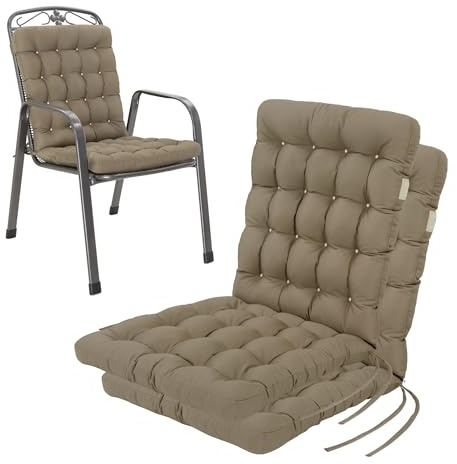 HAVE A SEAT Living Gartenstuhl-Auflagen 2er Set – Orthopädisch & 6 cm Dick – Niedriglehner 100x48 cm – Waschbar bis 95°C, Wetterfest – Sandbraun | Serie Luxury