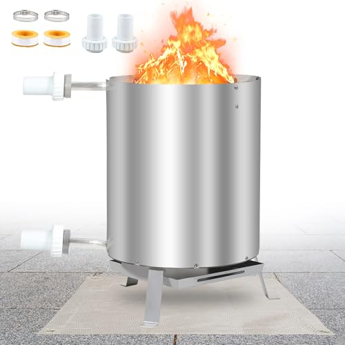 Tubiaz Riscaldamento a legna da ardere, per piscina con fuoco, per piscina riscaldata, in acciaio inox, con connettori da 36/38 mm, 100% acciaio inox con tappetino ignifugo e vassoio