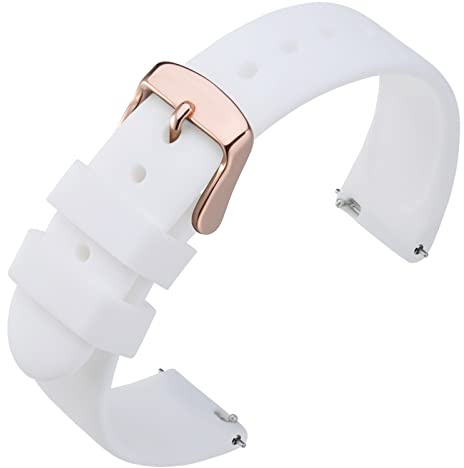 ANNEFIT Bracelets de Montres Silicone, Bracelet de Rechange en Caoutchouc à Dégagement Rapide 18mm avec Boucle Or Rose (Blanc)