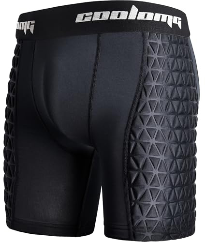 COOLOMG Boys Youth Padded Baseball Sliding Shorts w/Cup Pocket Compression Slider Shorts for Softball Football Lacross Hockey Black XS