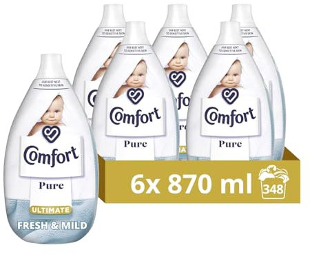 Comfort Pure Ultimate Fresh & Mild Ultra Concentrated Fabric Conditioner Dermatologist-Recommended Gentle Next to Sensitive Skin 58 washes(870 ml) - Case pack of 6