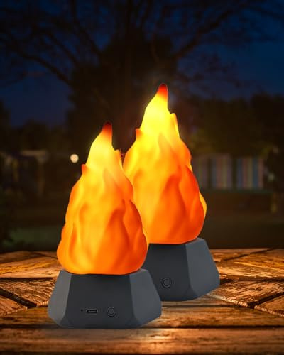 ARTISTMART Fake Fire Lamp, LED Rechargeable Travel Night Light with Flickering Cozy Lighting,3-Mode Flame Fireplace Candles for Apartment Patio Decor Outdoor Camping Decorations-4 Pack…