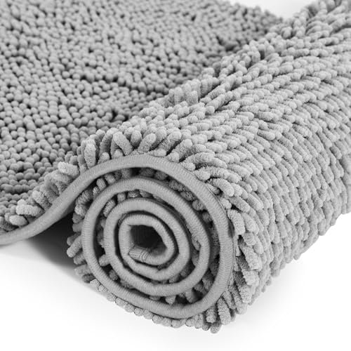 INYEEXUP Chenille Badematte rutschfest, Weich Badezimmerteppich Grau, Badteppich rutschfest Waschbar,Starke Wasseraufnahme Badvorleger aus Mikrofaser (60 * 120)