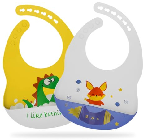 kina - Baberos de Silicona para Bebé con Bolsillo | Impermeable, Suave, Ajustable | Ideal para el Destete | Sin BPA