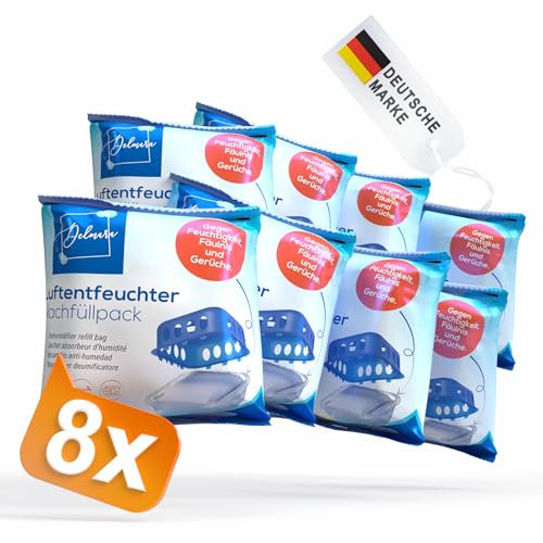 Delmara Luftentfeuchter Nachfüllpack 8x 400g Granulatbeutel – für wiederverwendbare Raumentfeuchter – gegen Feuchtigkeit & Schimmel – einfache Anwendung ohne Strom