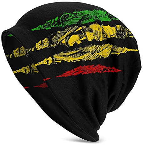 xinchenxin Jamaikanische Rasta Reggae Judah Löwe Beanie Mütze für Herren/Damen, Slouchy Beanie Skullies Cap Winter Stretch Acryl Strickmütze, König der Löwen von Juda Rasta Reggae Jamaika,