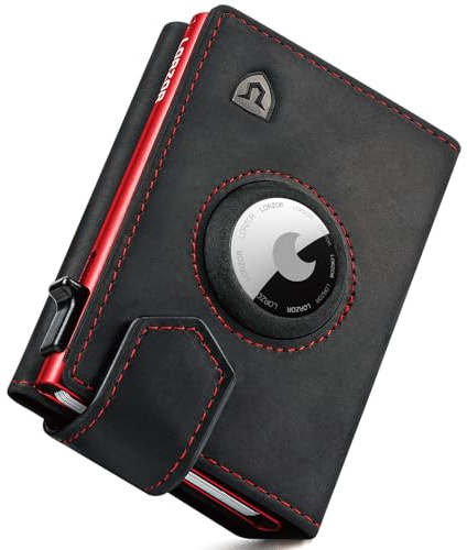 LORZOR® Design für Airtag Wallet, Slim Wallet mit Münzfach, Geldbörse Herren echtem Leder, RFID Blocker Portemonnaie, Portmonee Herren kartenetui Platz für 10 Karten, Geldbeutel (Rot)