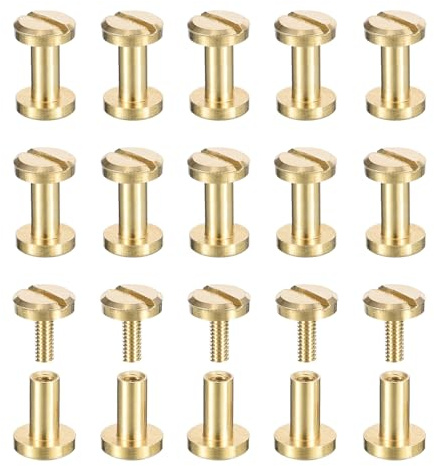 sourcing map 25Pack Brass Chicago Screws, 6x6mm Flat Head Screw Back Binding Post Nail Stud Rivets for DIY Leather Craft Belt Strap, Brass Tone