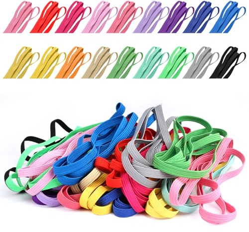 18 Piezas goma elastica costura colores, 6 mm x 1 m cinta elástica colores costura, goma elástica plana, Resistente al desgarro elastico costura, banda elastica para manualidades, Ropa, Coser Tejer