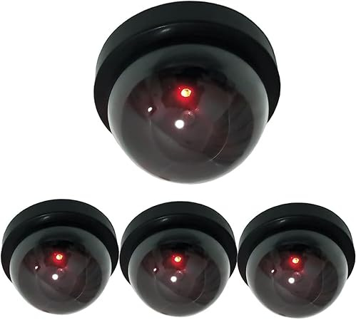 Yuarisx Dummy Fake Security Camera Dome Outdoor Indoor with Fake Flashing Red LED Light for Home Business Wireless CCTV Surveillance 4 Pack Black