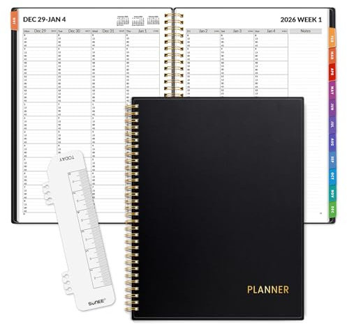 SUNEE 2026 Appointment Book 15-Minute Time Block - Daily, Weekly & Monthly Spiral Planner with Note Section - Thick Paper, Lay-Flat Bound - 8.5 x 11 for Office, School, Men & Women, Black