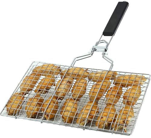Panier de barbecue pliable - Outils en acier inoxydable | Grille pliable avec poignée pour cuisiner le poisson, le steak, les crevettes, les événements en plein air, matériau fiable,