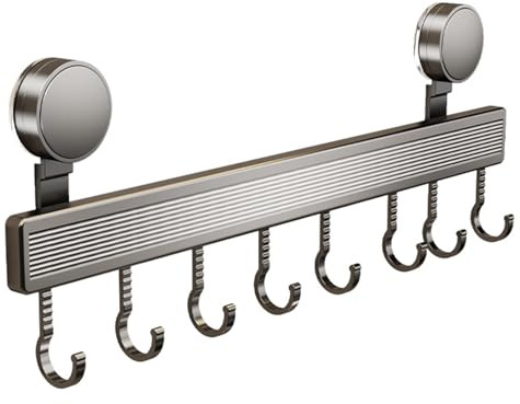 ZhouWei Barre de Cuisine Ustensile 20 kg Capacité, 40 cm Porte Ustensiles Mural en Aluminium avec Ventouse Sans Perçage Porte Casserole Mural avec 8 Crochets, pour Salle de Bain Salle à Manger