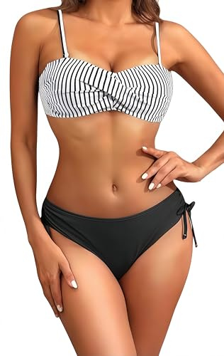 Ocean Plus Dam bandeau padded bikiniset axelbandslös flerfärgat ränder badkläder push up neckholder strandmode