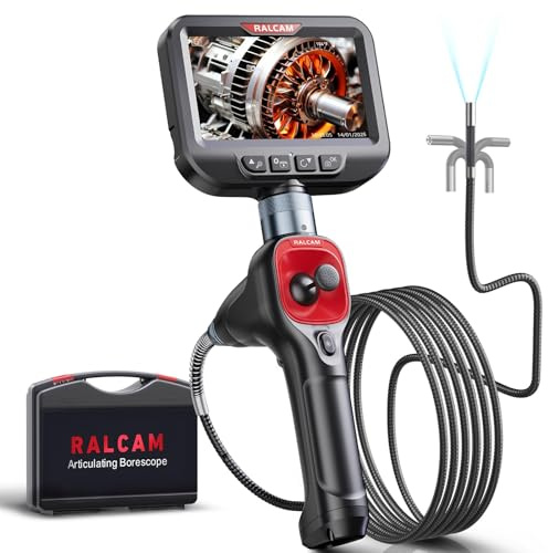Ralcam 360° Articulating Borescope 4 Ways Endoscope Camera with Light | 6.6FT Semi-Rigid Snake, IP67 Waterproof Probe,Inspection Camera with Light for Automotive Engine, HVAC, Mechanics
