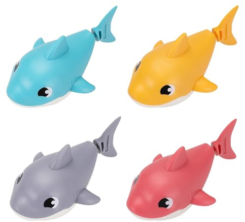 4Pcs Shark Bath Toys For Girls Boys, Swimming Shark Babys Bathtub Toy, Floating Wind-up Water Play Animal For Kids 1-3 Year Old Home Shower Pool Bathtub Home Birthday Christmas Party Favors