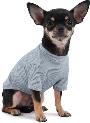 Jersey fino para perros pequeños, suéter ligero de punto acanalado para chihuahua, pomerania y Yorkshire Terrier, camisa elástica y suave, para uso diario y período de transición, azul cielo, XS