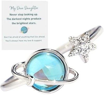 Ticome Anxiety Ring for Women,Moonstone Planet and Star Opening Ring Cubic Zirconia Star Celestial Rings Spinner Anxiety Relief Rings Fashion Metal Finger Jewelry Daily Wear