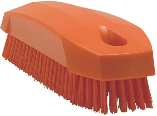 Vikan 64407 Stiff Nail Scrubbing Brush Clean Bathroom Kitchen Upholstery Fabric 13cm x 5cm x 4cm, Orange