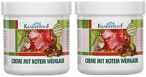 Kräuterhof® Creme mit Rotem Weinlaub Duo Set (2 x 250ml) – Fußcreme für trockene Füße, Beinpflege mit Panthenol, vitalisierend & feuchtigkeitsspendend