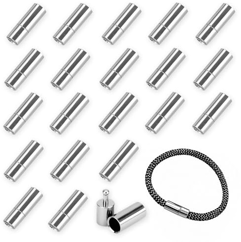MOAMUN 20 PCS Rope Bracelet Clasps for Bracelet Making, High Stiffness Push Cord End Caps Necklace Clasp Jewellery Clasps Bracelet Fasteners for Leather Necklace Bracelet Buckle(Silver, 3mm)