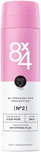 8X4 Déodorant en spray N°2 Clear Rose (150 ml), déodorant pour femme avec parfum frais et floral, protection anti-transpirante fiable 48h pour tous les types de peau