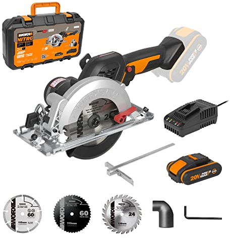 WORX WX531 Akku Kreissäge 20V – Bürstenlose Kreissäge für exakte, gerade Schnitte – Schneidet mühelos Holz, Metall, Fliesen & Plastik – Mit Akku, Ladegerät & Koffer
