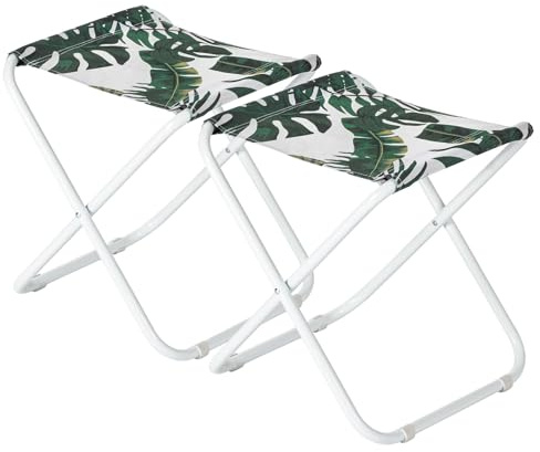 Harbour Housewares Folding Stools - Banana Leaf - Pack of 2 - Canvas Camping Stool Adults Small Portable Lightweight Outdoor Foldable Garden Seat for Fishing, Travelling, Picnics