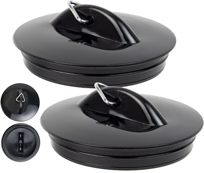 Tapones de desagüe, Juego de 2, para Lavabo y bañera, Tapón de desagüe 2“, Ø 53 – 52 mm, PVC, Negro, Tapón de desagüe para bañera, para Lavabo, de Fregadero de Cocina, Drain Plug Stopper