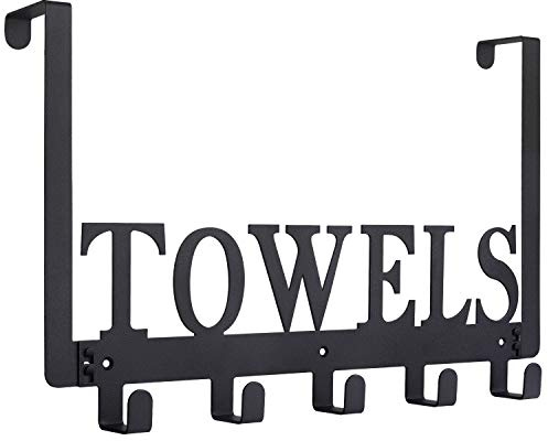 Kuhome Over The Door Hooks, Towel Holder for Bathroom, Door Mount Towel Rack Towel Hooks for Bedroom Beach Towels Bathrobe Wall Mount Hang on The Door Cabinet Cupboard Metal Sandblasted (Black)