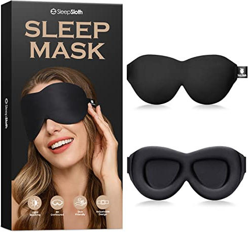SleepSloth Sleep Eye Mask for Men Women, 3D Contoured 100% Blackout Eye Mask for Sleeping with Adjustable Strap, Soft and Comfortable Night Blindfold, Shade Cover for Travel Shift Work Nap, Black