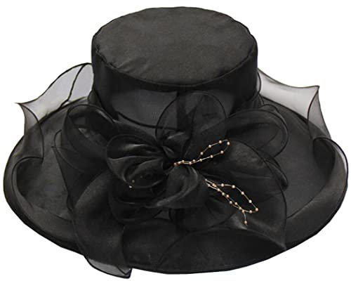 ZESLIV Damenhut Organza Hut Hochzeit Anlasshut Brauthut Sonnenhut Blumen Sommerhut Strandhut Strohhüte