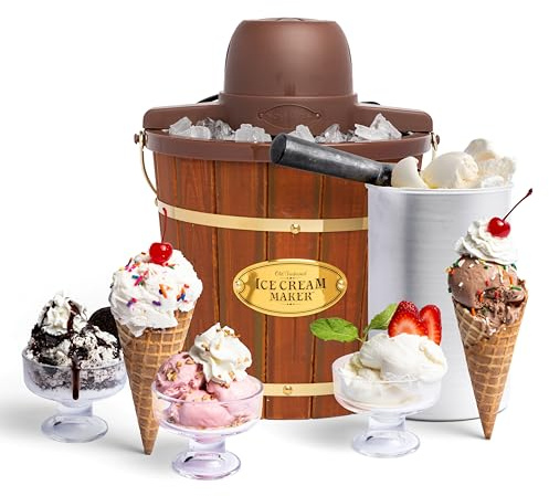 Nostalgia Electric Ice Cream Maker - Old Fashioned Soft Serve Ice Cream Machine Makes Frozen Yogurt or Gelato in Minutes - Fun Kitchen Appliance - Vintage Wooden Style - Dark Wood - 4 Quart