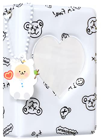 Kpop,Raccoglitore per foto da 3 pollici, con mini album fotografico Kpop, raccoglitore per foto Kpop, per album Kpop, 40 tasche con grazioso ciondolo per collezione di foto (bianco)