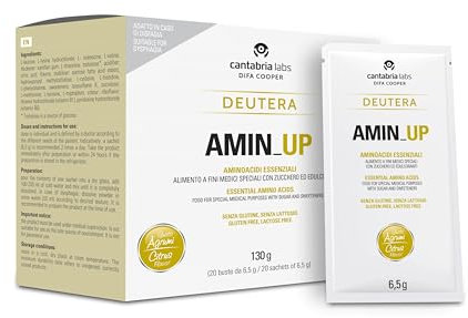 Amin up supplemento nutrizionale a base di aminoacidi essenziali con vitamine B1 e B6, per disfagia, gusto agrumi, 20 bustine da 6,5g