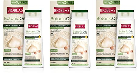 3x Knoblauch Shampoo 500 ml Bioblas, Geruchlos, Anti Haarausfall Frauen und Männer Megapack