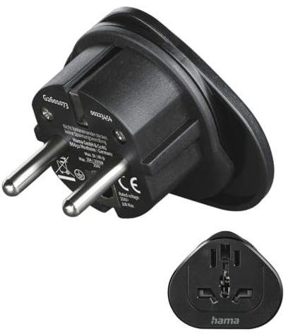 Hama Adaptateur de Voyage Universel Monde vers Europe – Type E/F 3 Pôles, Compatible Prises USA, UK, Chine, Suisse, Italie… Travel Adapter Idéal pour Appareils Internationaux en France – Noir