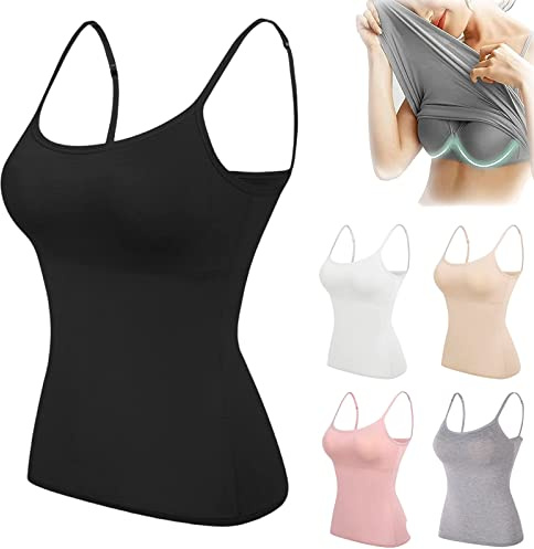 BIUBIULOVE Canotta Suneefay Con Reggiseno Incorporato, Canottiere Con Reggiseno Incorporato, Reggiseno Canotta Suneefay, Top Canotta Sexy Per Donna, Cinturino Per Spaghetti Regolabile (Nero,XXL)
