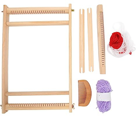 Pssopp Weaving Kit, Large Frame Multi Craft Hand Crafted Wooden Weaving for Kids