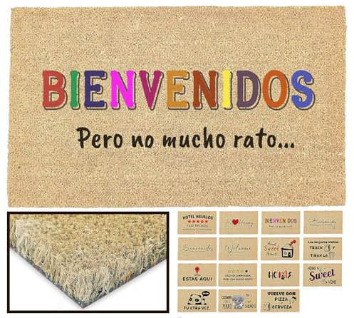 LUCA HOME - Felpudo Entrada casa Original y Divertido de Coco Natural - Felpudo Bienvenido no Mucho rato 33x60 - Ideal para Puertas de Exteriores Cubiertas, pasillos y entradas de hogares