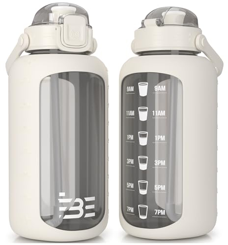 Be-Active Glass Water Bottle 2.2 Litre with Times to Drink - Borosilicate Glass – Motivational bottles - BPA Free (Cream)