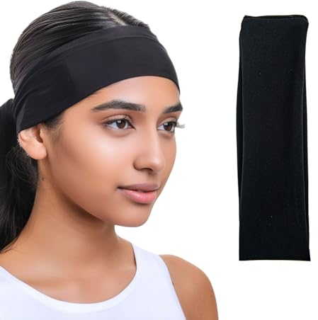 Lujoza Black Headbands for Men & Women (2 Pack) | 7cm Wide, Stretchy & Sweat-Wicking Hair Bands | Unisex Elastic Headband for Gym, Yoga, Running, Sports, Makeup & Daily Use