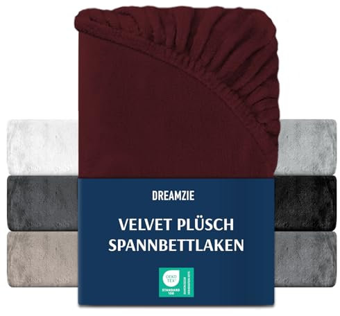 DREAMZIE Premium Frottee Spannbettlaken 90 x 200-100 x 200, Cashmere-Touch Bettlaken Jersey Fleece Spannbetttuch Laken, Burgunderrot