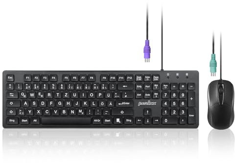 Perixx PERIDUO-117P - Juego de ratón para Teclado PS2 estándar con Cable, diseño alemán QWERTZ, Juego de ratón óptico PS2 de 3 Botones, Cable de 1,8 m, Color Negro
