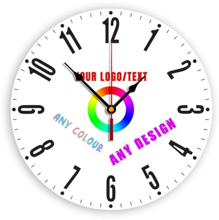 Personalized Photo Wall Clocks with Logo Slogan Picture Image Text(Style 1) | Design As Corporate Gifts Event Souvenirs, Custom Round Square Silent Clock for Office Home Decoration, PVC