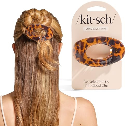 Kitsch Medium Flat Claw Clips for Women - Stylish Flat Hair Clips for Women, Strong Hold for Thick & Fine Hair | Non-Slip for Secure, Comfortable All-Day Wear - Tortoise Design