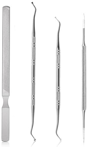 FENQURO Juego de 4 limas y levantadores de uñas encarnadas, uñas encarnadas, kit de eliminación de uñas encarnadas de acero inoxidable, herramientas de pedicura limpiadoras debajo de las uñas