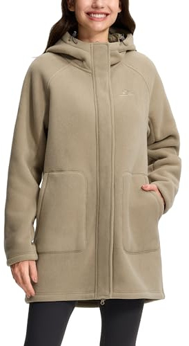 Pioneer Camp Giacca in pile da donna, foderata, spessa, calda, 400 g, con cappuccio, con cappuccio, antistatica, autunno e inverno, cachi, M