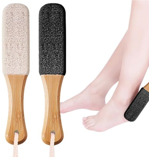2 Pezzi Pietra Pomice con Manico in Legno, Raspa Piedi con Manico in Legno, Lima per Piedi Rimozione della Pelle Dura, Lava Pedicure Tools Rimozione del Callo della Pelle Dura per Piedi e Mani