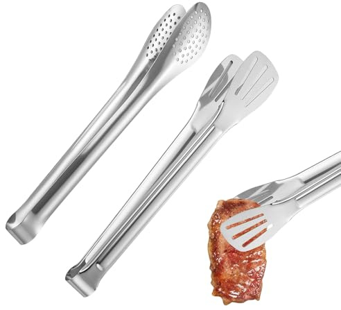 2 Pack 9 Inch Kitchen Tongs Stainless Steel,Serving Tongs Buffet,Non Stick Cooking Tongs for Serving Food,Kitchen Cooking Tongs for Picking up Vegetables,Fruits,Cakes,Bbread,Fried.